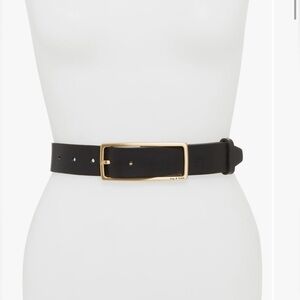 rag & bone Black Leather Belt with Gold Rectangular Buckle